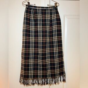 Vintage BRIGGS Plaid Fringe Women's Wool Blend Pencil Skirt Size 8P